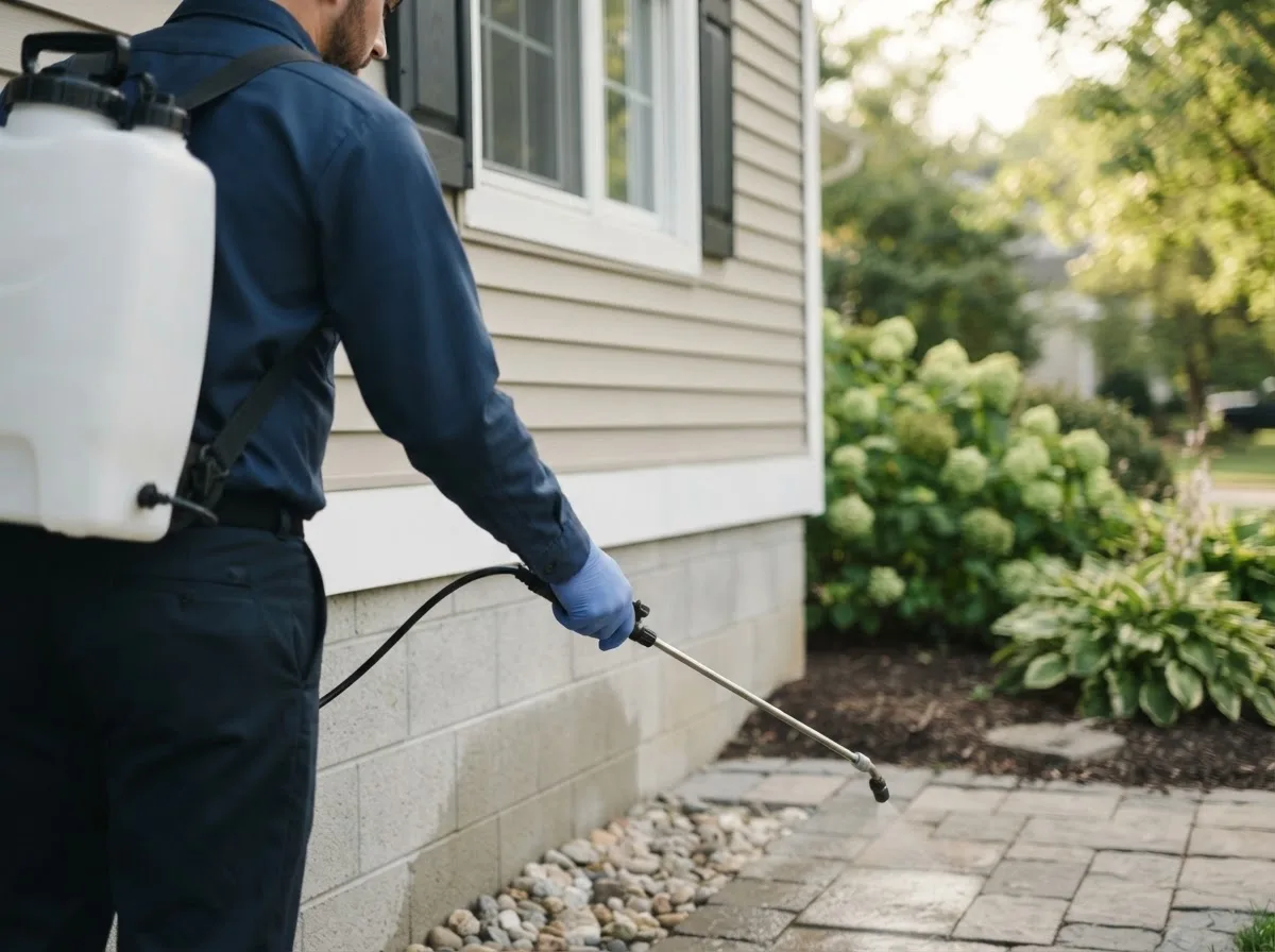 Pest control technician inspecting a home in Upper Black Eddy, PA